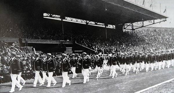 The entry of the Dutch team of athletes at the 1928 Amsterdam Olympic Games