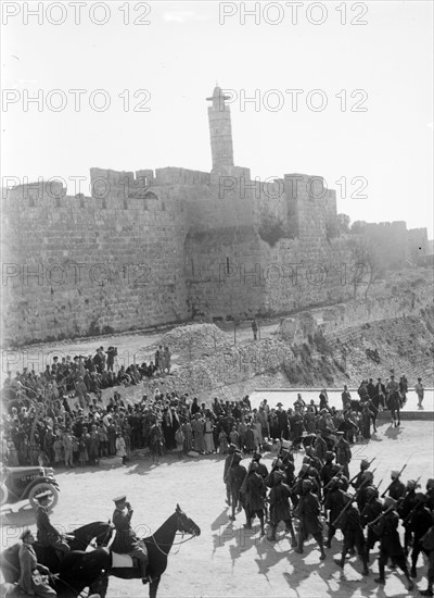 Photograph of British soldiers marching through Jerusalem