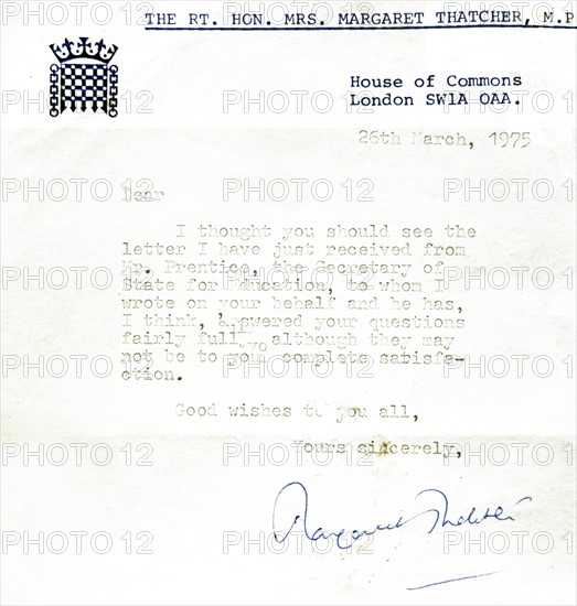 Letter from Margaret Thatcher