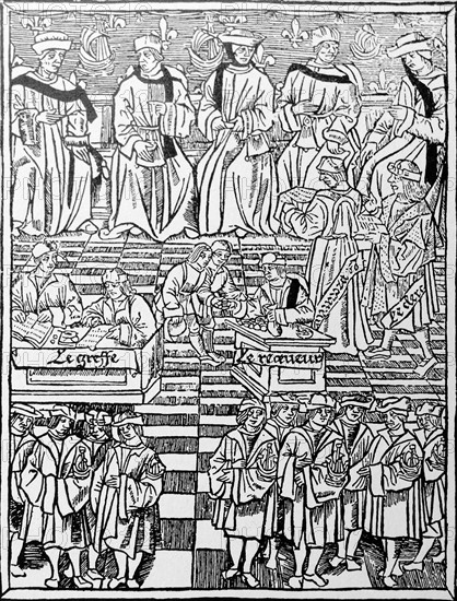 Woodcut depicting the Municipal court of Paris