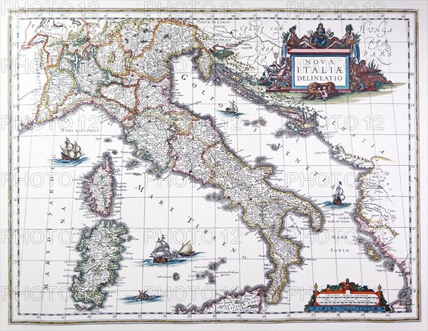 Map of Italy, 1631, by Johannes Blaeu based on a map by Giovanni Antonio Magini (d. 1617)