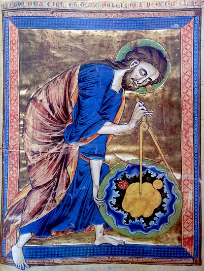 Colour illustration of God tracing the limit of the universe
