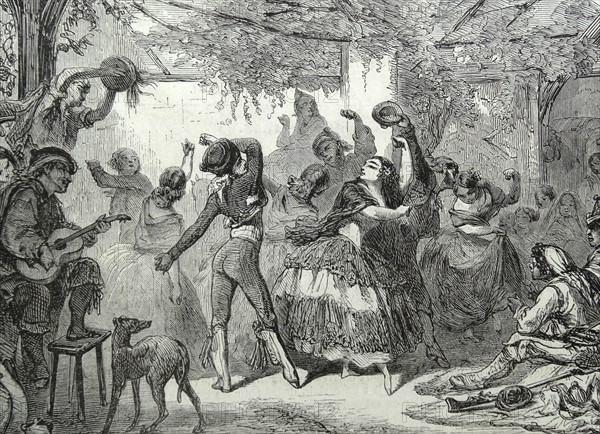 Spanish traditional dancers depicted at Grenada Spain 1860