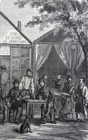 Illustration of French soldiers in a canteen