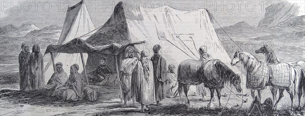 Illustration depicting the encampment of the Augeraud camp commander, chief of the Arab Bureau