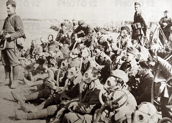 Photograph of Polish troops resting after a gas drill