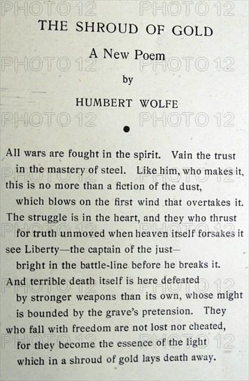 Copy of the poem titled 'The Shroud of Gold'