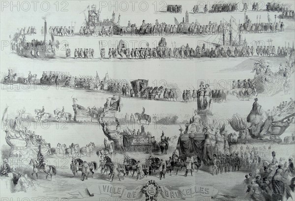 Illustration depicting the historic ride of the wedding of the Duke of Brabant and the Archduchess Marie-Henrietta