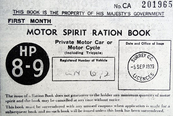 Copy of Motor Spirit Ration Book