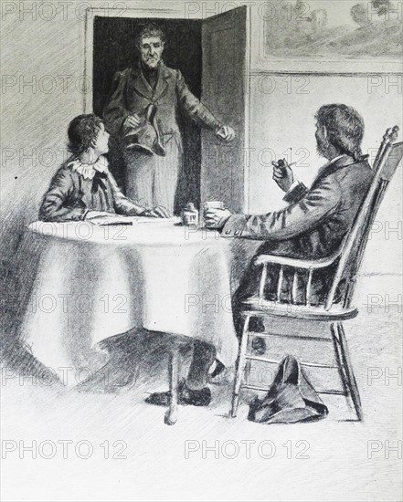 Illustration from a book depicting a Captain and young boy