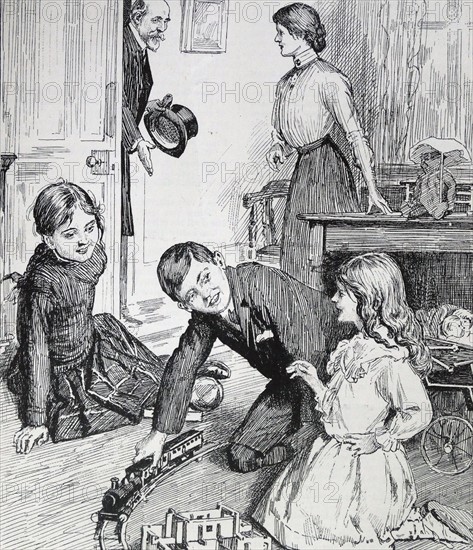Illustration from a book depicts young children playing together