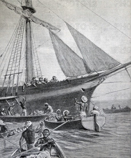 Illustration from a book depicting a floating market