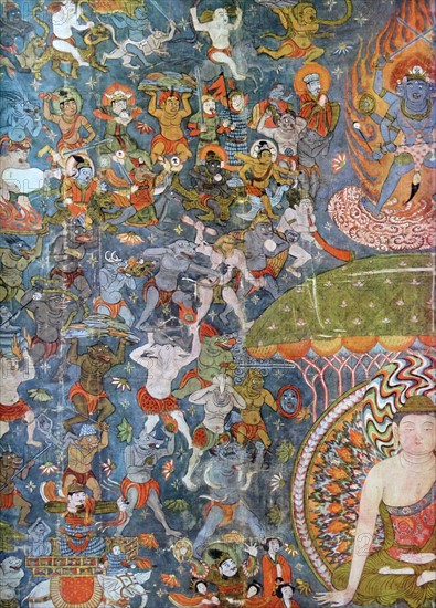 Ti Tsang P'usa the judge of the underworld. Detail depicting a scene from the Buddhist afterlife