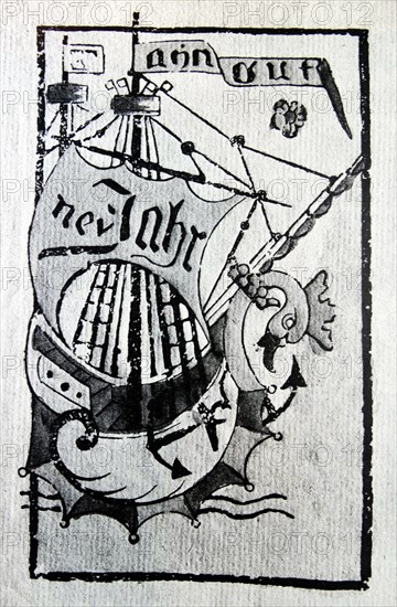 A ship is depicted on a new year's woodcut from Basel 1460