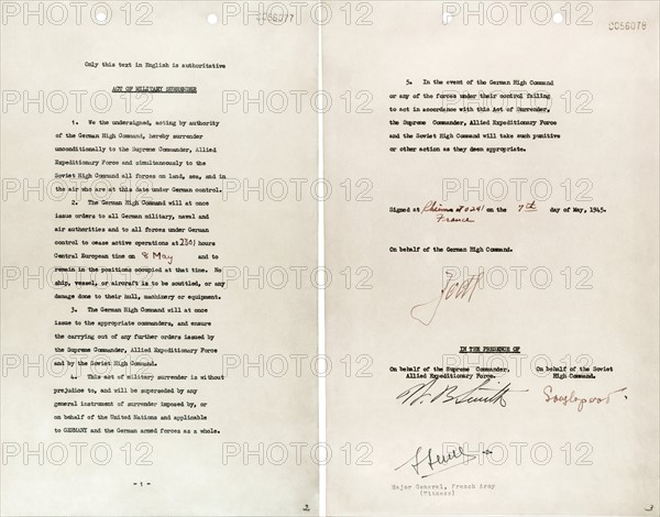 The document marking Germany's surrender in 1945