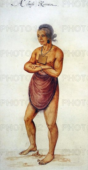 Watercolour by John White, Believed to Be Chief Wingina a Roanoke Chieftain;Date: 1585