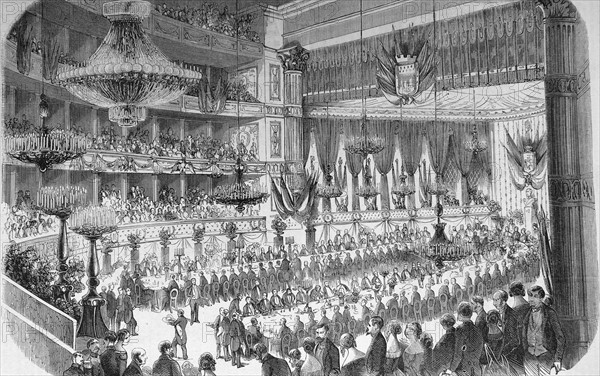 Illustration depicting a Banquet at the MinistÃ¨re de la Marine