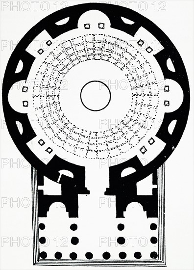 Illustration from a book depicting the ground plan of the Pantheon in Rome