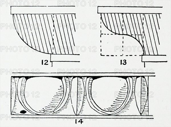 Illustration from a book depicting different types of Roman mouldings