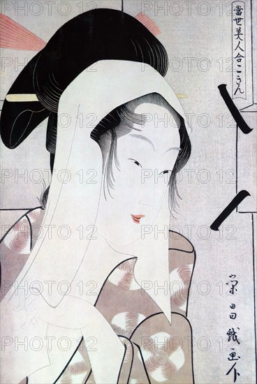 A bust portrait of Kokin 1796. colour woodblock print by Chokosai Eisho