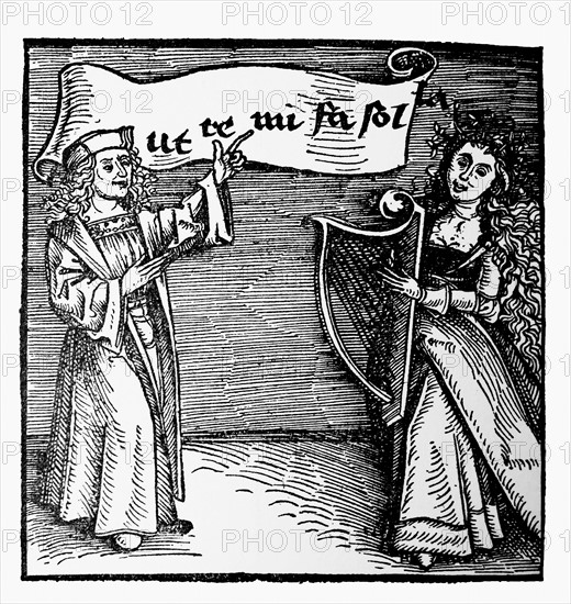 german woodcut of a music teacher 1500