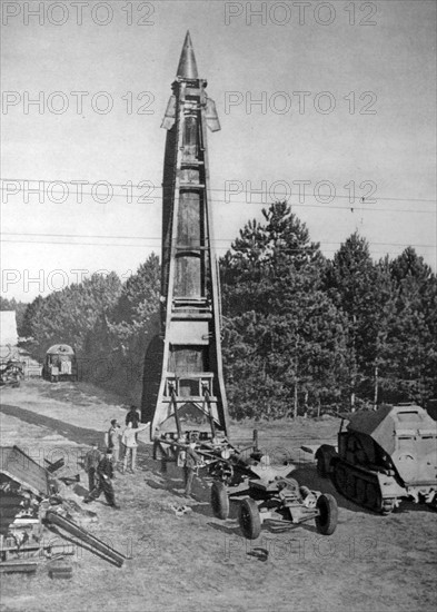 Photograph of a German rocket launcher ready for use