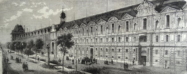 Engraving of a view of the Louvre Gallery in Paris