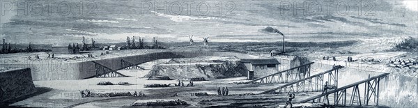 Engraving of the construction of the port of Saint-Nazaire