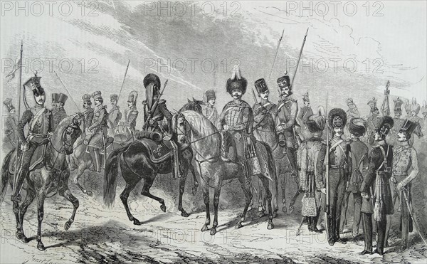 Engraving of the Russian army's uniforms of the 1st Cavalry Division Guard
