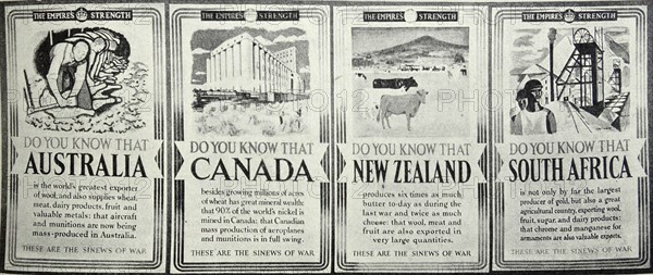 A series of posters issued by the Home Government explaining the contributions made by the Dominions