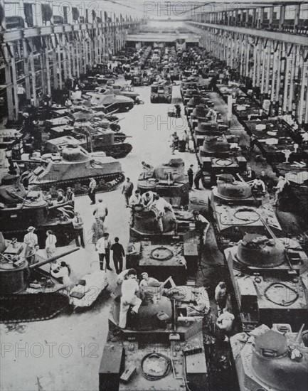 Photograph of the Chryslers factory constructing M-3 Tanks for President Theodore Roosevelt for use during the Second World War