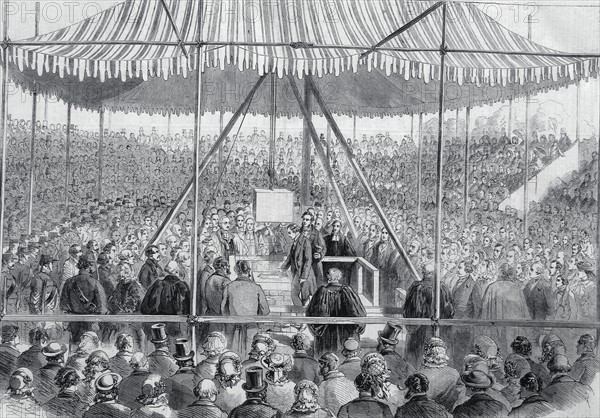 His Royal Highness the Prince of Wales laying the first stone of the Lambeth School of Art.