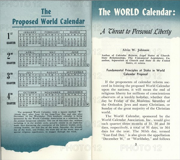 The World Calendar devised by Elisabeth Achelis in 1930