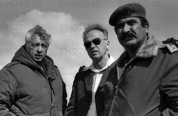 general Ariel Sharon, Prime Minister Yitzchak Rabin, General Yekutiel Adam