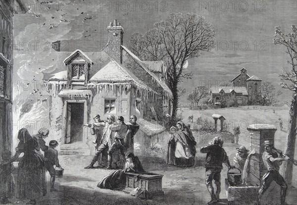 Engraving depicting a house on fire