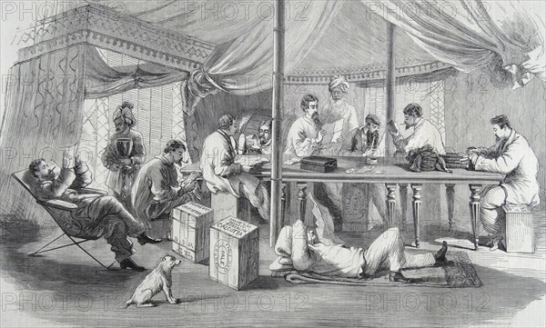 Engraving depicting the Tent of the 16th Punjaubees at Pehtang