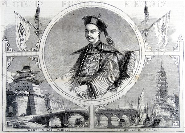 Engraving depicts Hien-Fou, Emperor of China