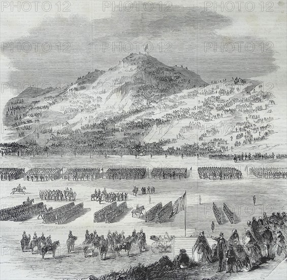 Engraving depicting the review by Her Majesty of Rifle Volunteers at Edinburgh