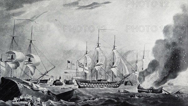 Aquatint of the Battle of the Nile