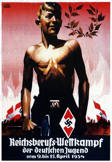 Hitler youth poster, Nazi Germany 1934