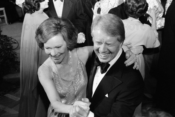 Photograph of President Jimmy Carter and First Lady Rosalynn Carter dancing