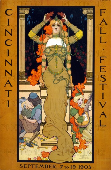 Colour poster advertising the 'Cincinnati fall festival' of 1903