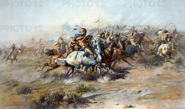 Photomechanical print depicting the Battle of the Little Bighorn