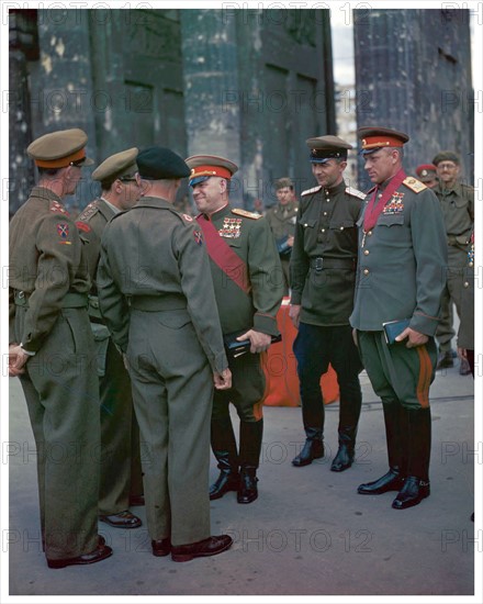 Photograph of Russian Army Marshalls and Soviet Officers Greeting British Field Marshall Bernard Montgomery 1945