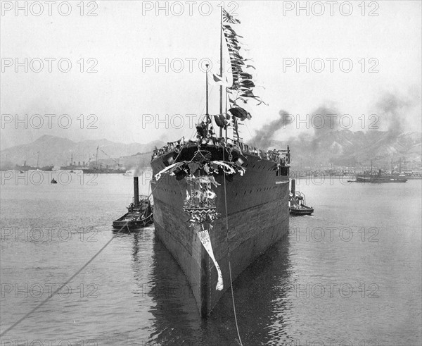 Photograph of the launching of the Japanese Battleship Fuso 1914