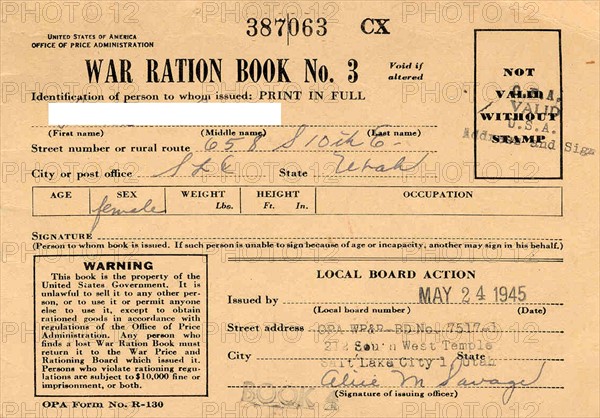 Copy of a World War Two US Ration Booklet