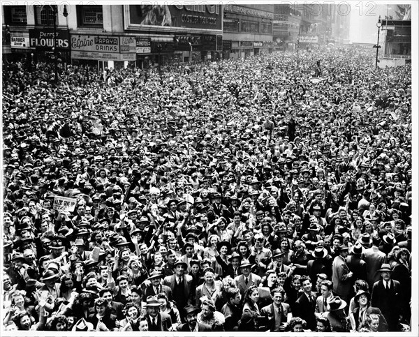 Photograph of New York City celebrating V-E Day 1945