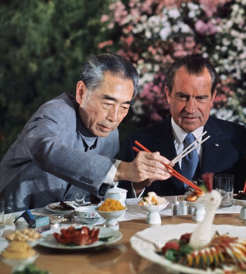 Photograph of President Richard Nixon and Chinese Premier Zhou En Lai