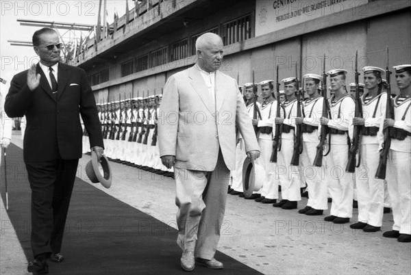 Photograph of President Tito of Yugoslavia and Russian Leader Nikita Khrushchev