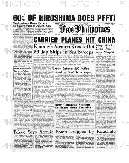 Headline front page on the 'Free Philippines' newspaper 1945